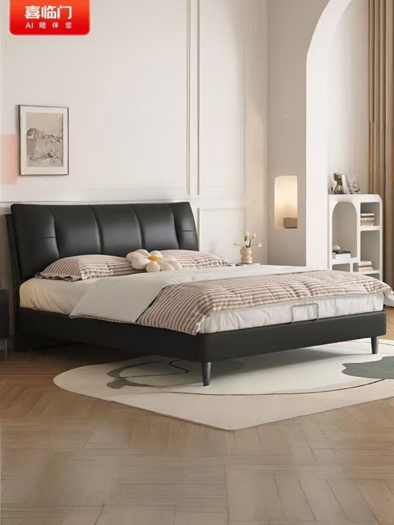 喜临门 - 尼亚pro 真皮艺双人大床主次卧室现代简约软靠包