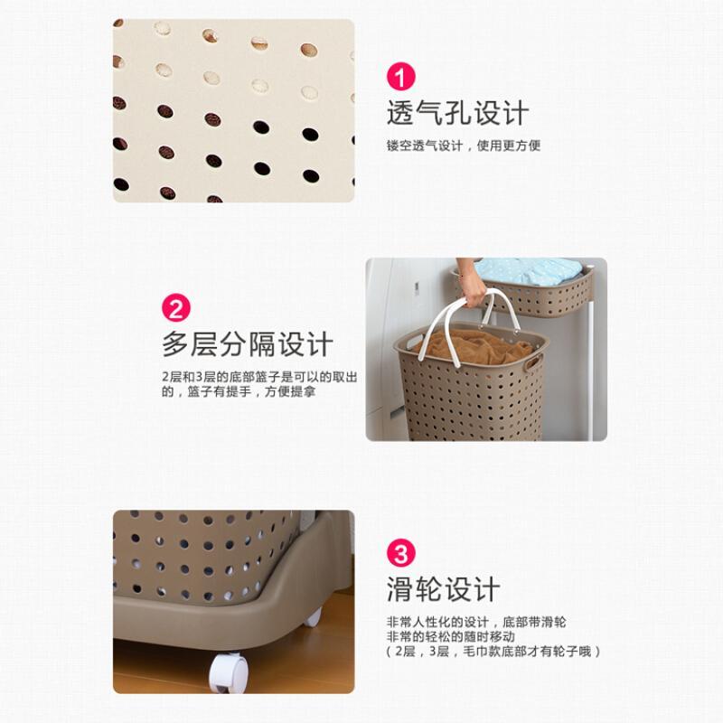 日本脏衣篮塑料收纳篮放衣服的洗衣篮浴室脏衣服收纳筐多层脏衣篓