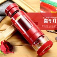 304不锈钢杯玻璃杯双层水杯便携创意过滤杯防摔男女耐热泡茶杯子 玻璃内胆(不保温)400ML红色