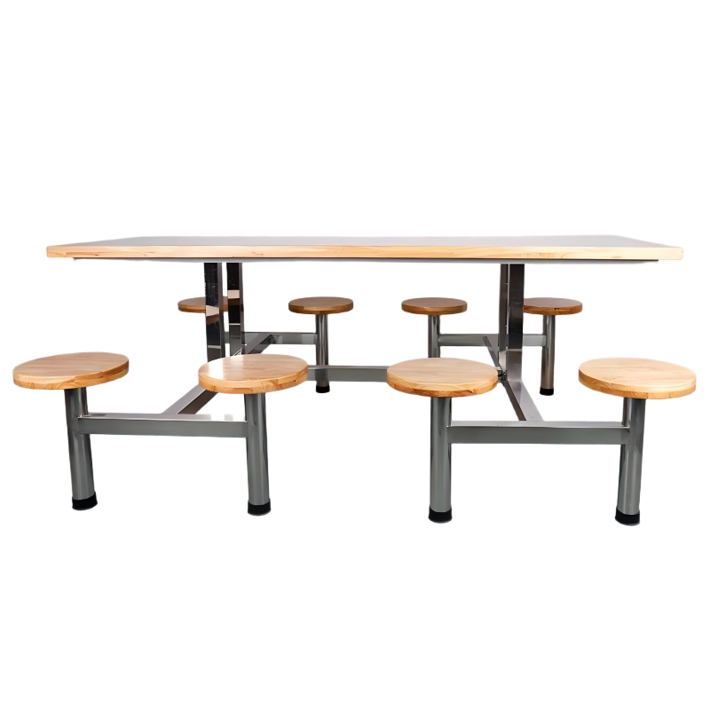 Easylife EACZ11026食堂餐桌八人位不锈钢实木圆凳高清大图