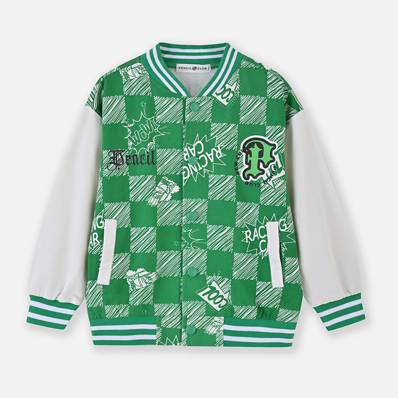 铅笔俱乐部2025年新款男童外套中大童棒球服上衣儿童运动拉链衫 130cm 青绿