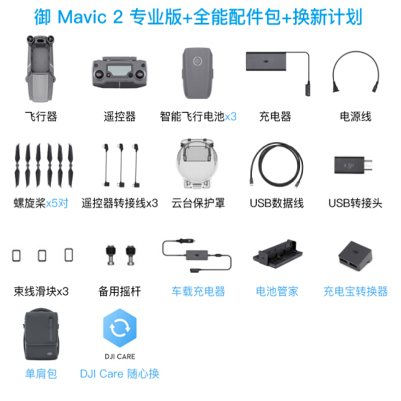 大疆御2 双控屏版全功能套装+随心换1年+飞行服务证（1人）
