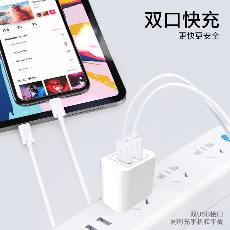 手机充电器华为安卓苹果通用快充充电线适用oppo闪充vivo充电插头|[加2米苹果线] 1A单口