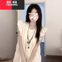 YIBUSHENG白色小飞袖连衣裙子女季2024新款小个子温柔风宽松显瘦a字短N 40/45kg/S 白色超好看连衣裙/厅里厅气连衣裙/简单大方连衣裙/漂亮独特连