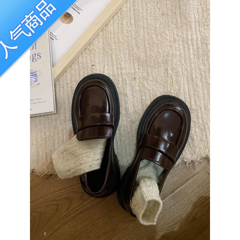 SUNTEK甜桃星球黑色英伦风小皮鞋女2023新款复古玛丽珍松糕厚底乐福鞋