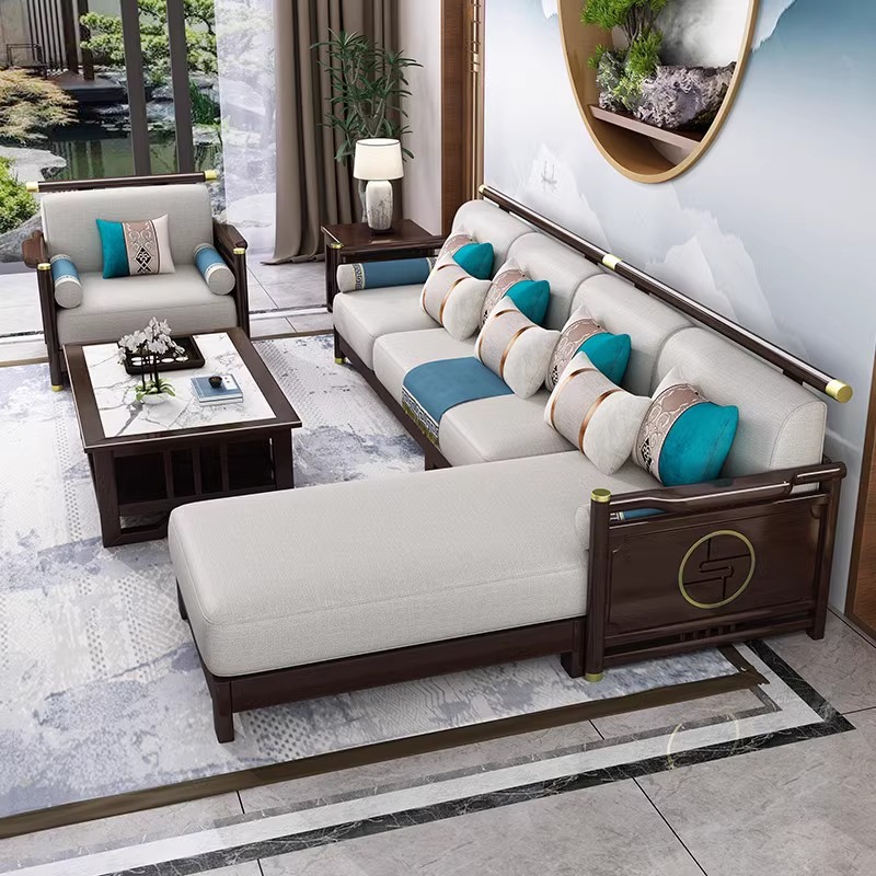 质凡 新中式现代简约三人位沙发1990*800*820高清大图