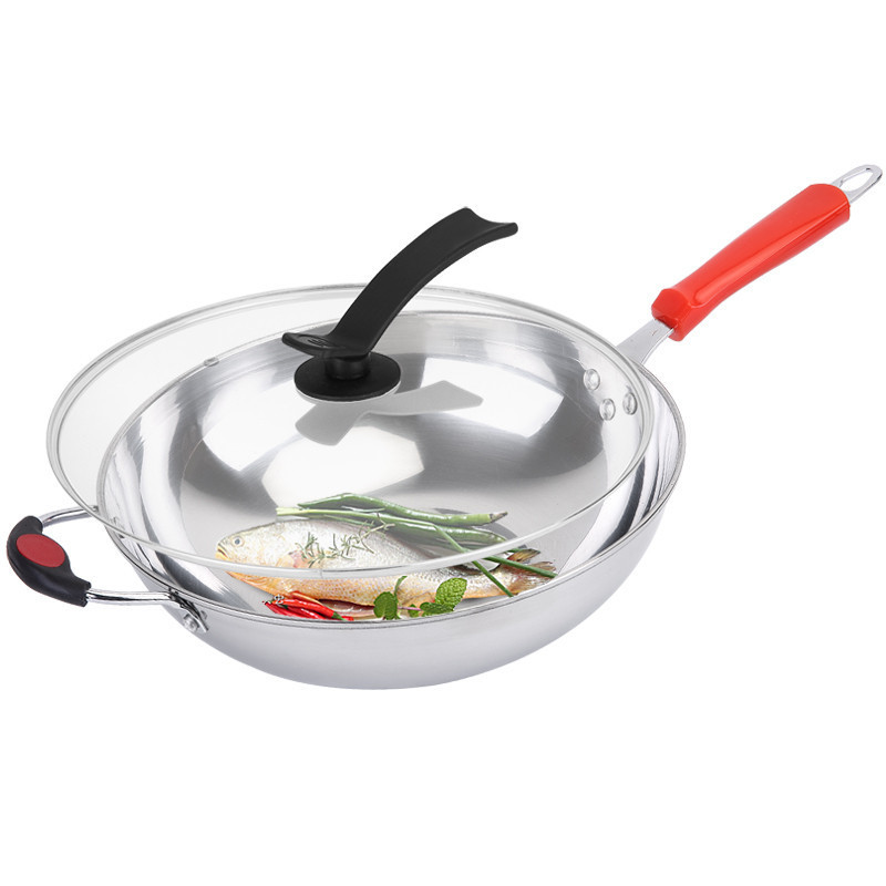 安尚ANSHANG 不锈钢大炒锅健康炒菜锅无涂层物理不粘锅电磁炉燃气灶通用少油烟家用厨房饭店厨具烹饪用具锅具32CM带盖