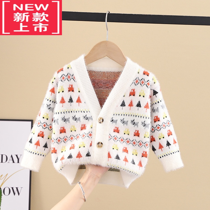 可莉允女童开衫毛衣春秋季童装儿童女宝宝卡通翻领针织衫外套上衣