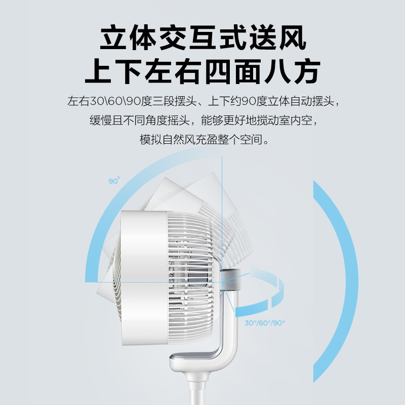 艾美特空气循环扇APP智能控制3叶ABS扇叶5档风力俯仰调节低噪设计高清大图