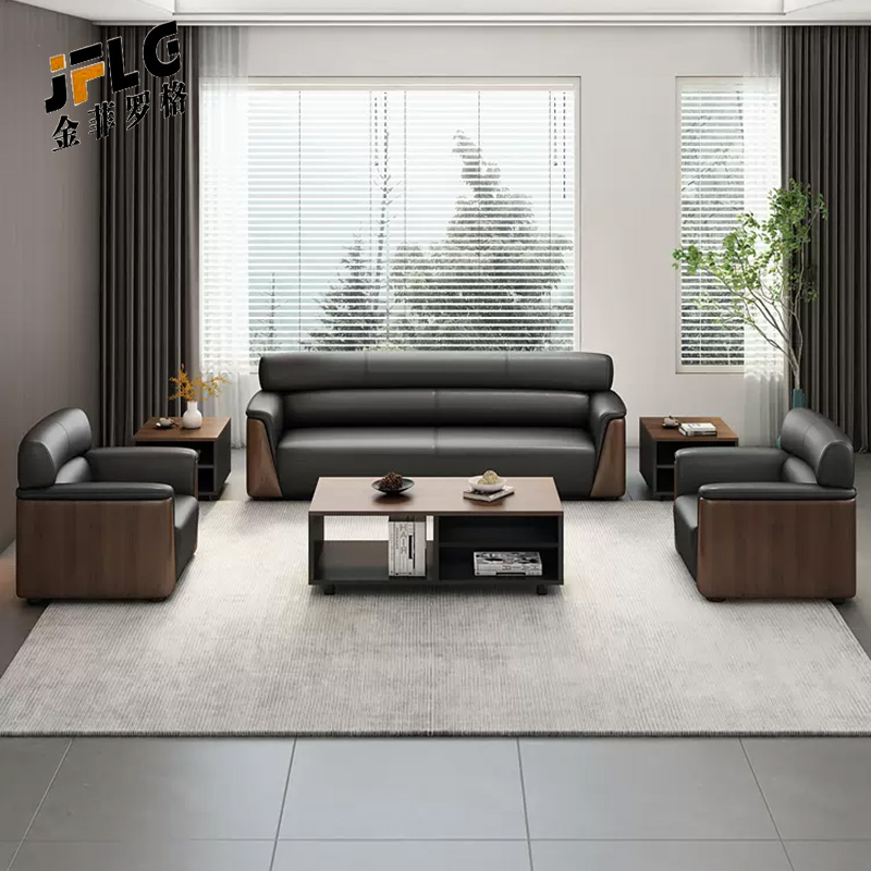 金菲罗格办公沙发会客接待简约洽谈沙发 三人位(真皮)高清大图
