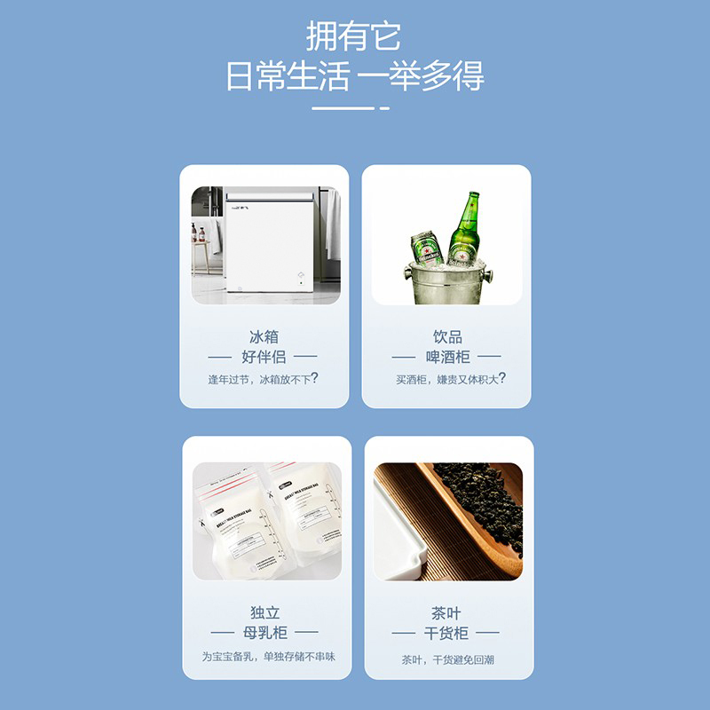 新飞(FRESTEC) BC/BD-141HJ1EW 141升家用小型迷你节能冷柜卧式冷藏冷冻转换冰柜