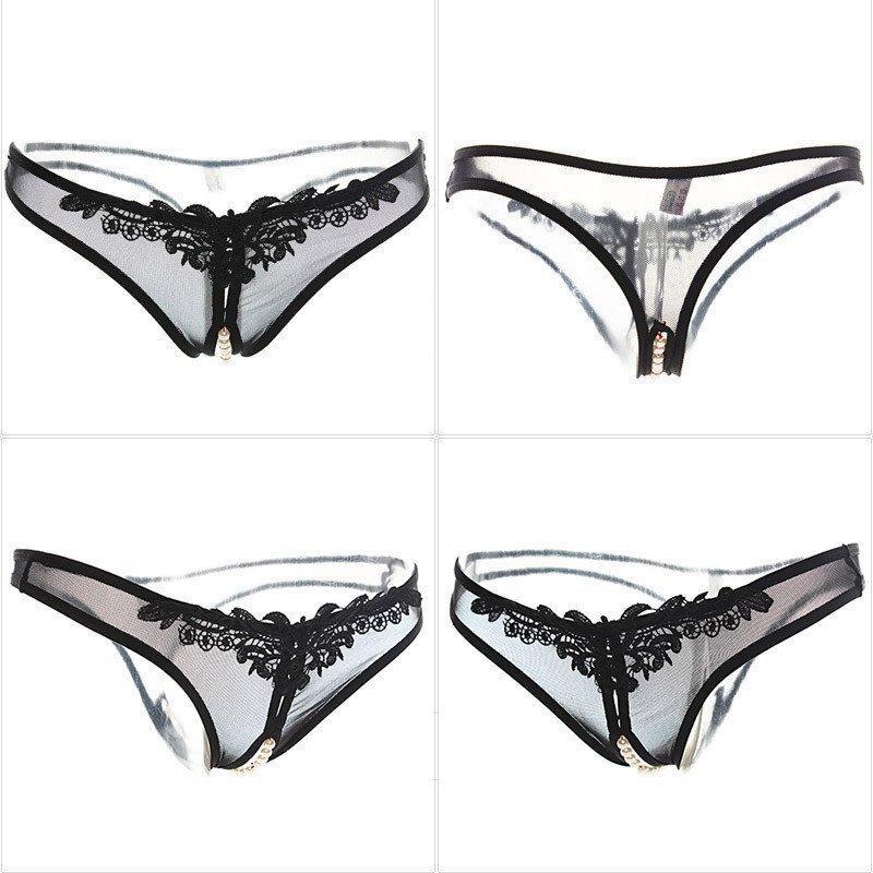 霏慕珍珠性感开裆t裤三角裤蕾丝透明网纱女式性感情趣内裤1060