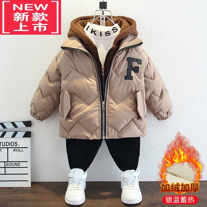 可莉允儿童男童冬季棉衣外套假两件2022新款冬装羽绒棉服网红洋气棉袄潮图片