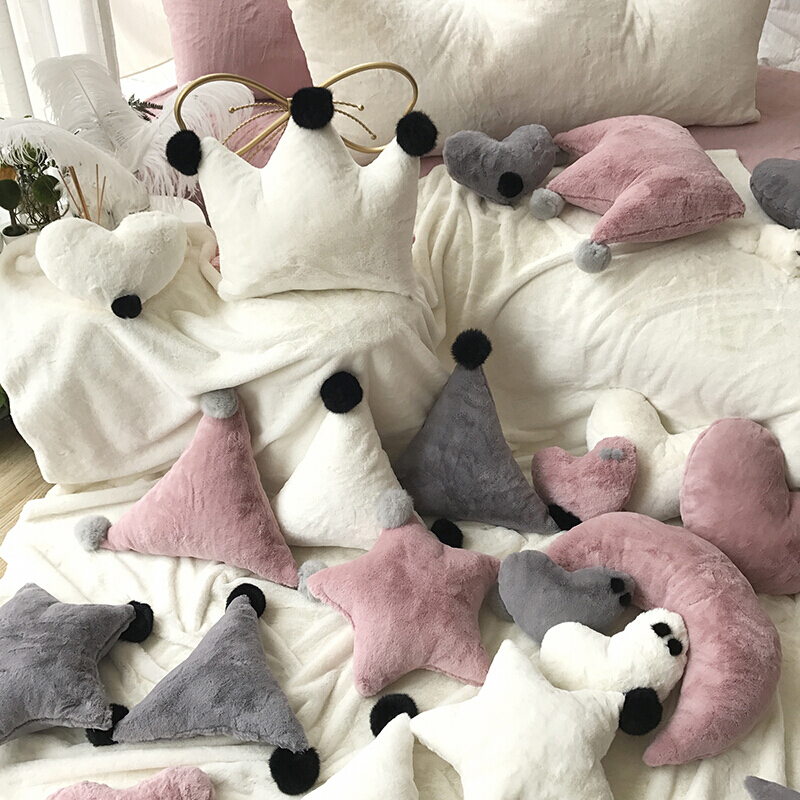 兔毛绒皇冠靠枕抱枕沙大靠垫可爱床头靠枕套靠背垫背靠软包宝宝绒大