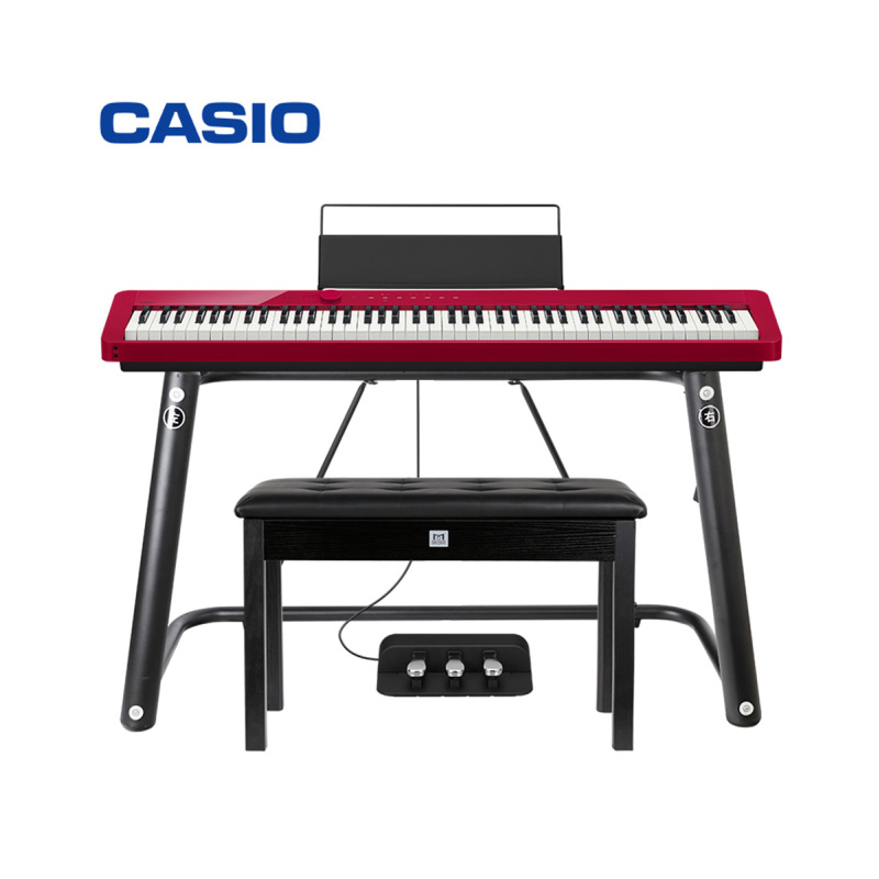 卡西欧（CASIO）电钢琴PX-S1000RD红色 纤薄便携时尚88键 智能触屏 （单机+时尚架+三踏板）