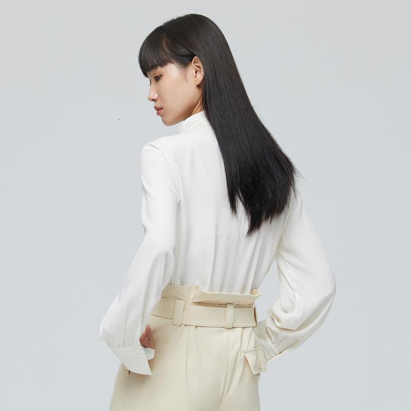 真丝MECITY女装春秋新款纯色简约系带领口轻薄长袖衬衫