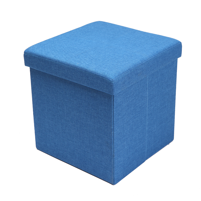 方形麻布可折叠多功能收纳凳储物凳换鞋凳布艺整理箱可坐凳子11深蓝色