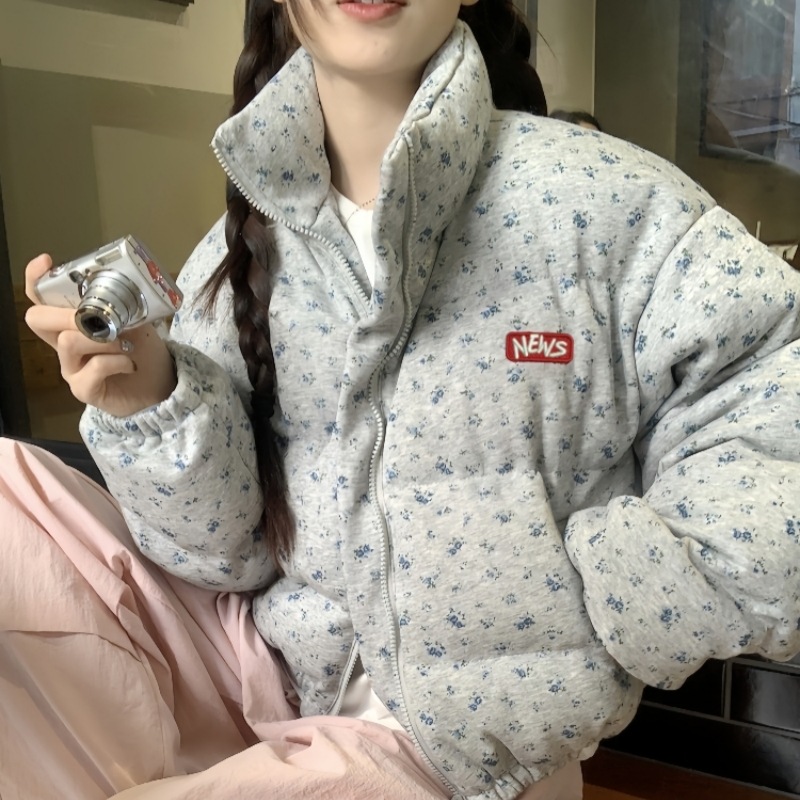 2025年女冬短款棉服美式高级感小碎花棉衣棉袄宽松加厚保暖外套高清大图