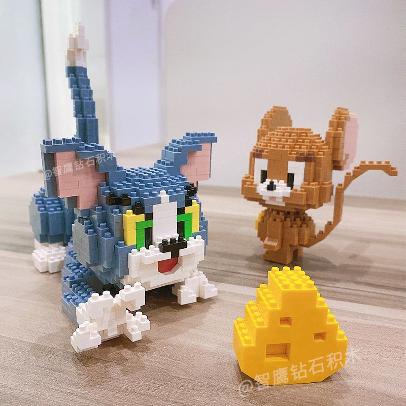 微钻石小颗粒拼装积木猫和老鼠公仔汤姆猫杰瑞鼠益智男女玩具摆件