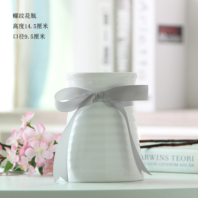创意陶瓷花瓶现代简约瓷器客厅桌面摆件家居装饰品玫瑰小花器插花 三维工匠 高盘口白花瓶