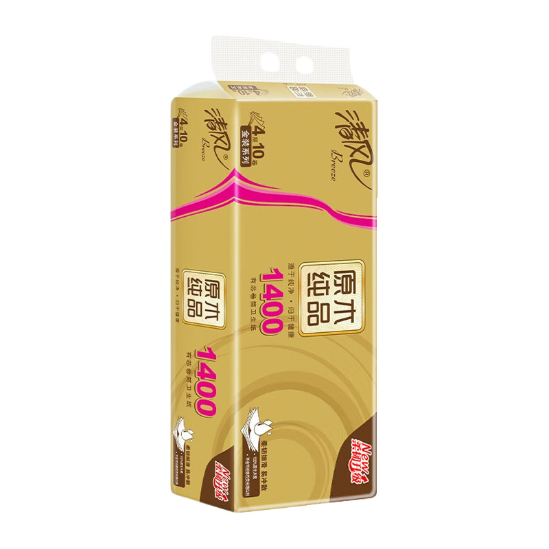 清风卫生纸4层140克10卷*1提方便原木金装款B22AFJ3