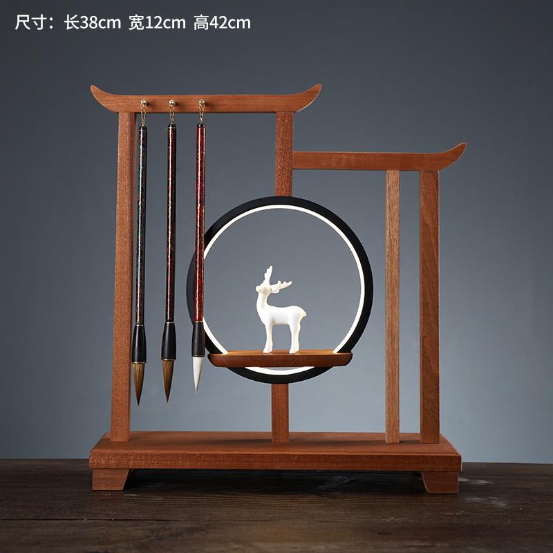 美帮汇新中式笔架毛笔挂笔家学生文房四宝复古挂毛笔实木博古架摆件高清大图