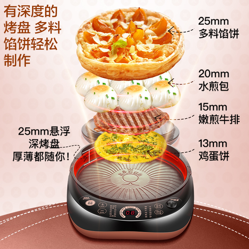 苏泊尔(SUPOR)电饼铛家用多功能双面加热可拆洗蒸汽烤盘25mm加深不粘烤盘煎饼烙饼锅三明治机煎烤机JD30RQ803