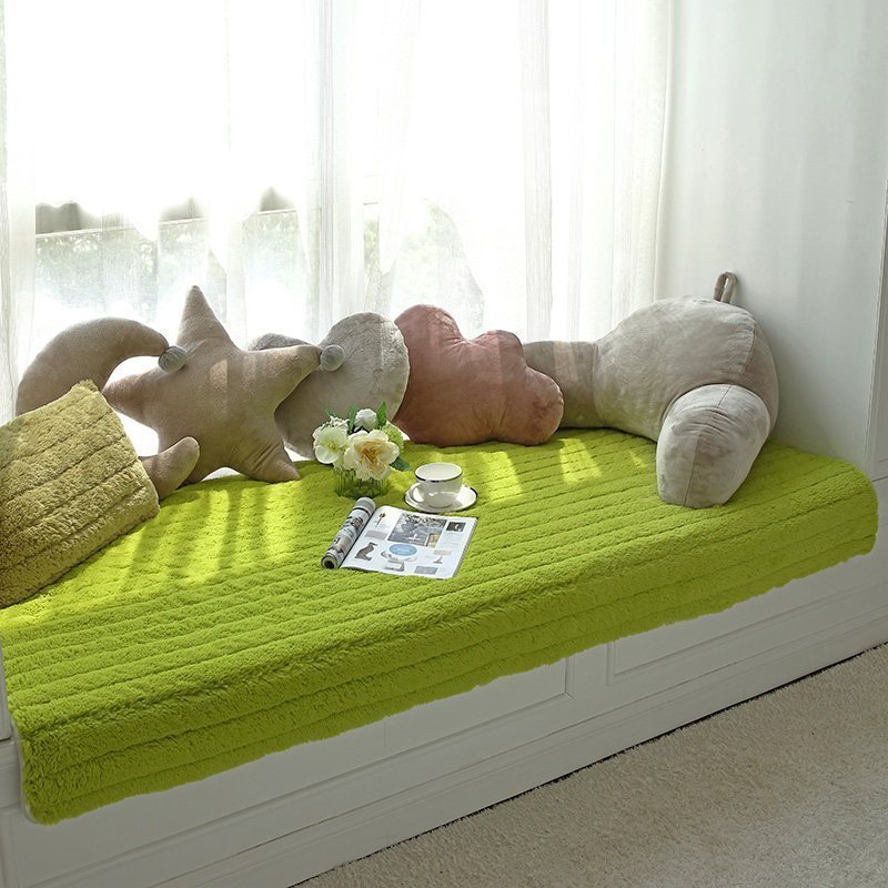 汐岩窗台垫毛绒套坐毯卧室阳台垫子北欧式榻榻米可机洗 ins长毛绒-绿色70*150cm