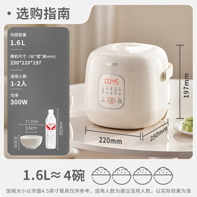 苏泊尔(SUPOR)陶瓷油内胆 小型迷你电饭煲1.6升 家用电饭锅1-2人 智能多功能煮饭锅F16F55 微压高清大图