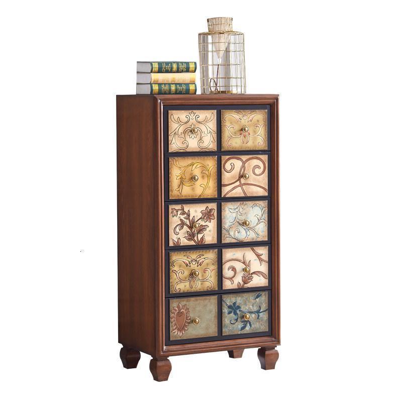 森美人美式复古玄关柜小户型客厅五斗柜创意彩绘储物柜实木厅收纳柜子高清大图