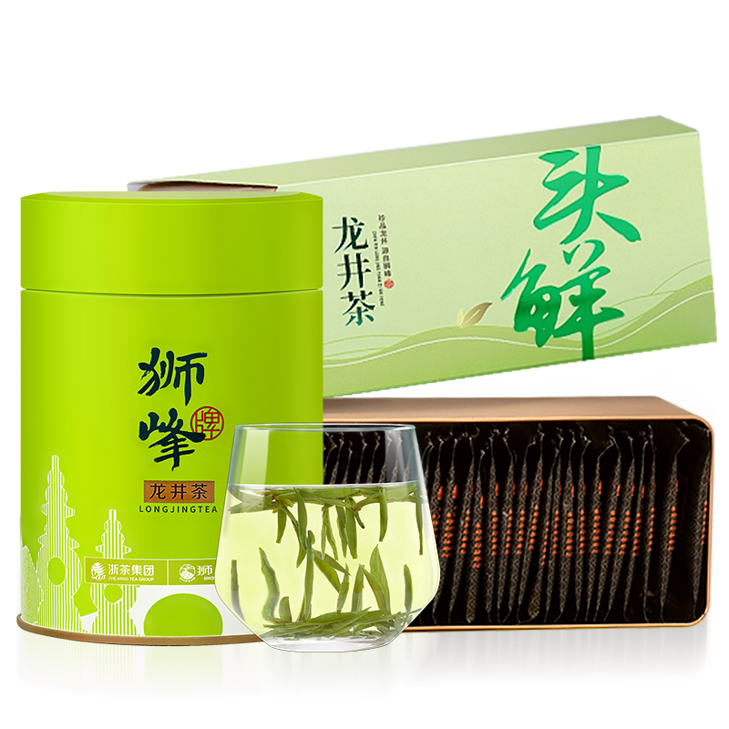 狮峰牌2025新茶预售龙井茶特级明前头采龙井绿茶组合装(罐装50g+小包装2g*40袋)高清大图