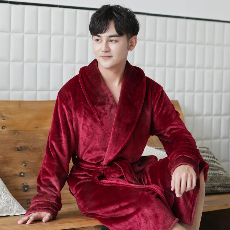 浴袍女秋冬季加厚法兰绒睡袍男女士长款情侣珊瑚绒浴衣睡衣家居服涤纶臻依缘