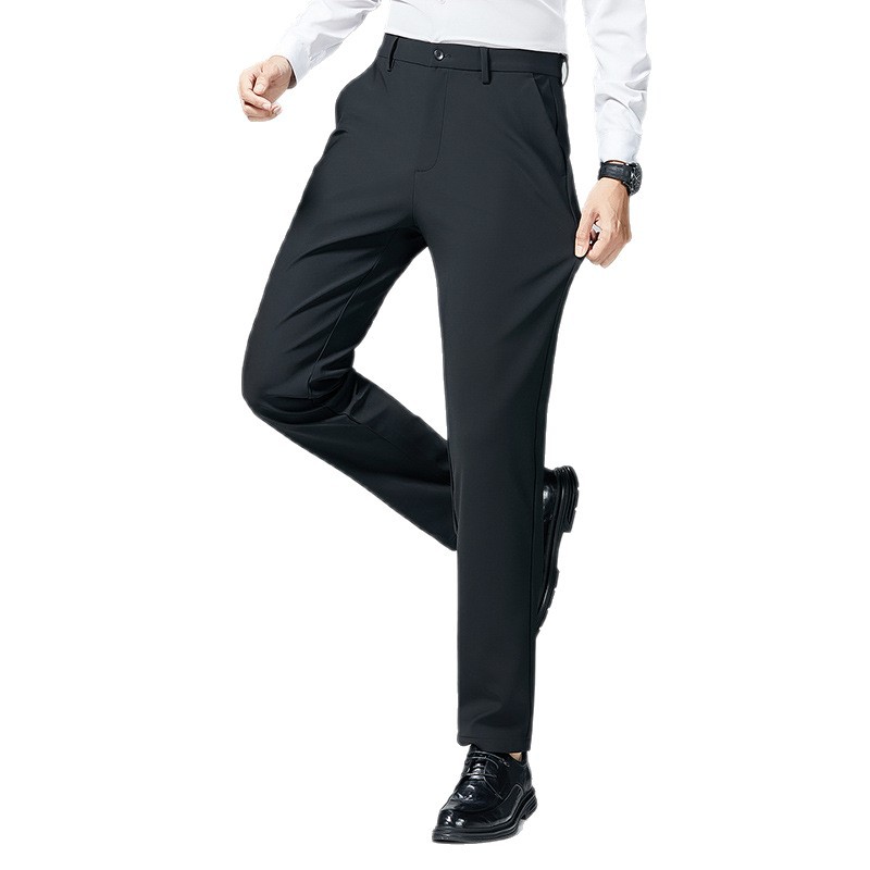 啄木鸟四面弹力西裤男款秋冬新款商务休闲裤宽松直筒加绒加厚长裤高清大图