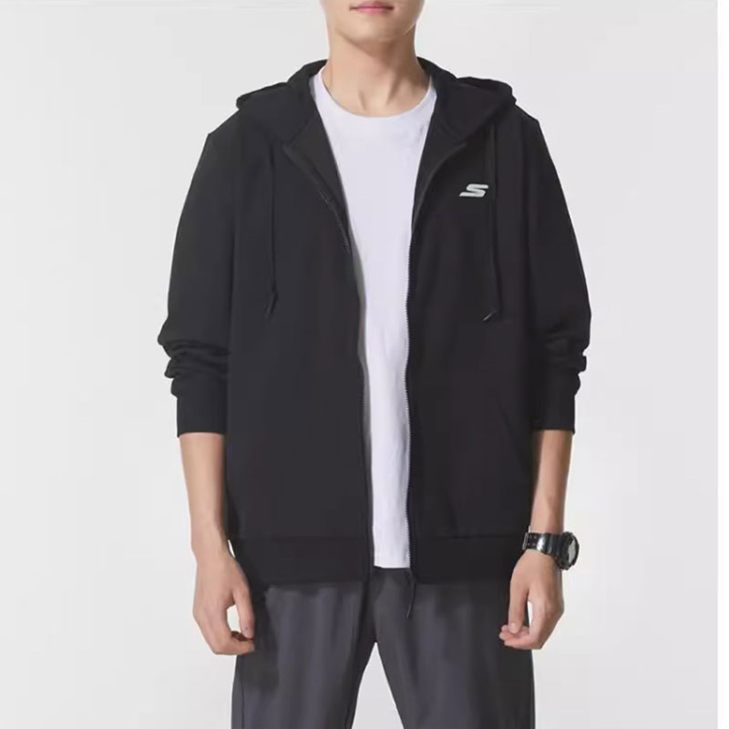 斯凯奇(Skechers)男装女装新款时尚情侣装连帽外套休闲针织夹克运动服P225U132-0280 ZP P225U132-03K8/黑色 XXL