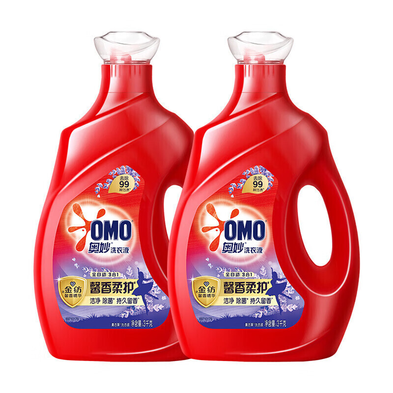 奥妙(OMO)全自动薰衣草酵素洗衣液含金纺馨香精华持久留香护衣99%除菌3kg*2