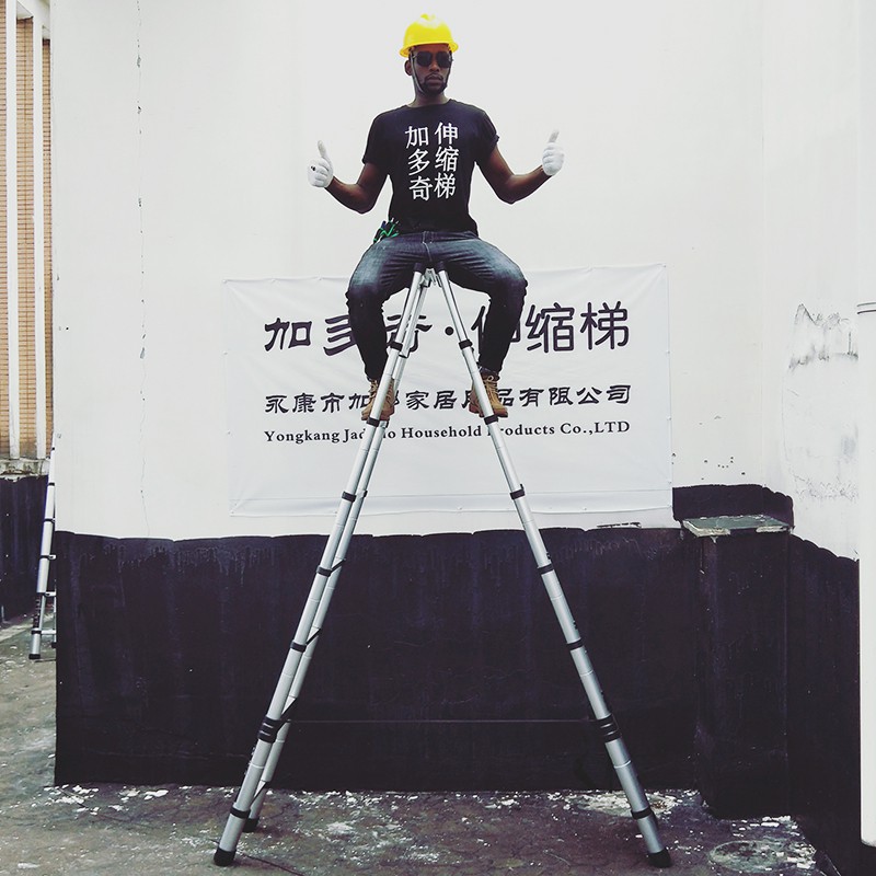 加厚铝合金伸缩梯子家用折叠梯多功能人字梯升降阁楼梯工程 三维工匠 德标人字梯4.6+4.6米收缩至101厘米家用梯高清大图