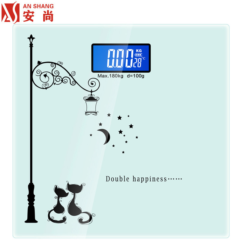 安尚健康人体秤 带夜光家用体重称自动开关机成人电子称重仪家用测体重秤计重仪器智能秤温度计玻璃面板浅绿白