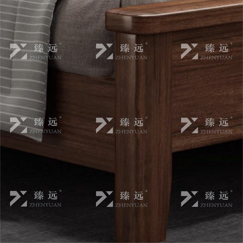 臻远 ZY4022916 实木床胡桃木双人床1.8米含一个床头柜