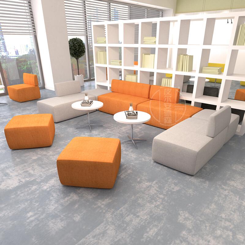 办公休息区茶水间洽谈区方形撞色组合沙发茶几参数