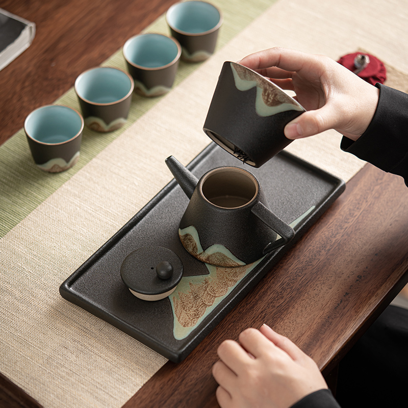 苏氏陶瓷 SUSHI CERAMICS 手绘彩画整套茶具山形画茶壶茶杯子配干泡茶盘小茶叶罐7件功夫茶具套装礼盒装