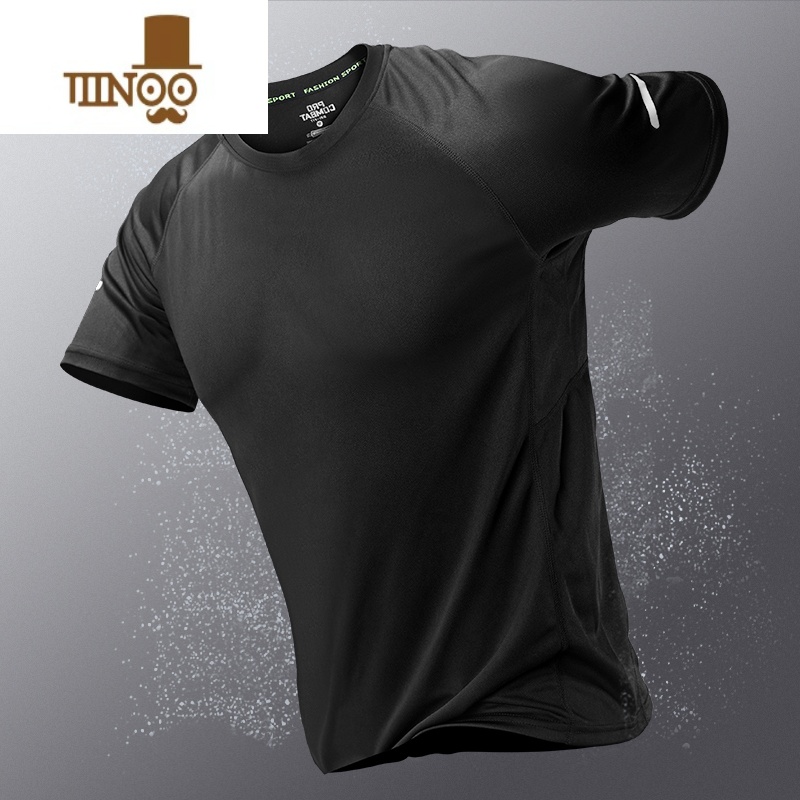 YANXU运动短袖t恤男T速干衣冰丝夏季薄款跑步套装健身房篮球训练服长袖 经典黑冰丝速干短袖 XL