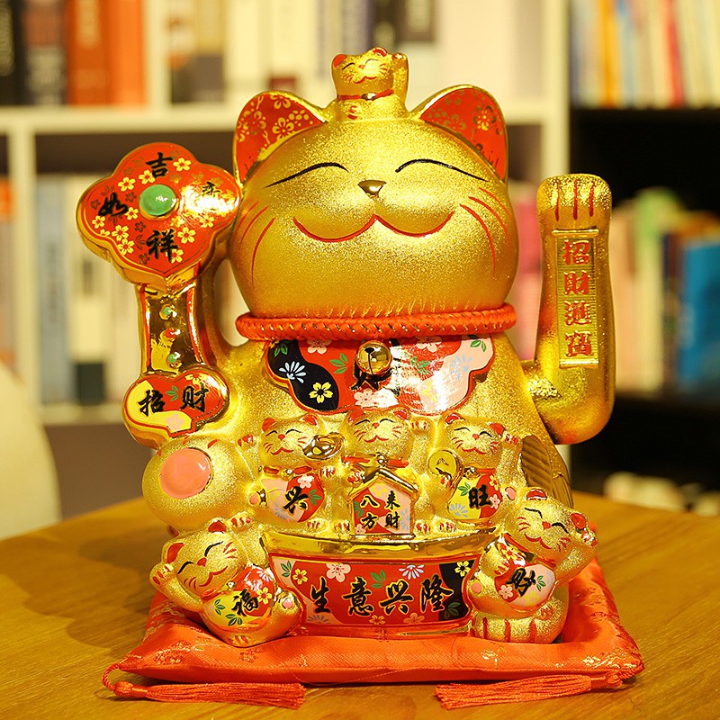 金色自动招手电动摇手猫摆件大号陶瓷发财猫家居店铺开业礼品 三维工匠 八方来财生意兴隆(中号)高26CM猫高清大图