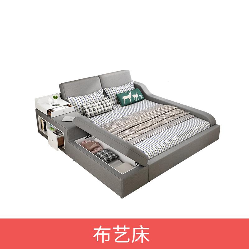 主卧榻榻米床布艺床简约现代双人床2米2.2米大床网红床塌塌米床 榻榻米床（中灰色）1800mm*2000mm组装式架子床