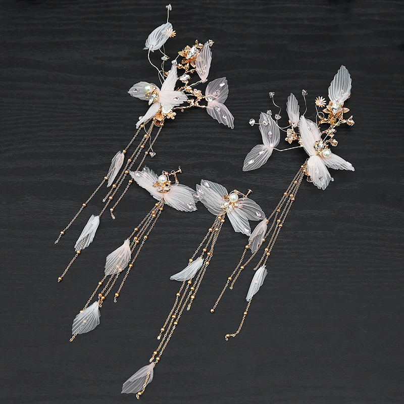 耳环夹款汉服发饰古风仙女超仙儿童古装少女套装流苏发冠簪子边夹步摇