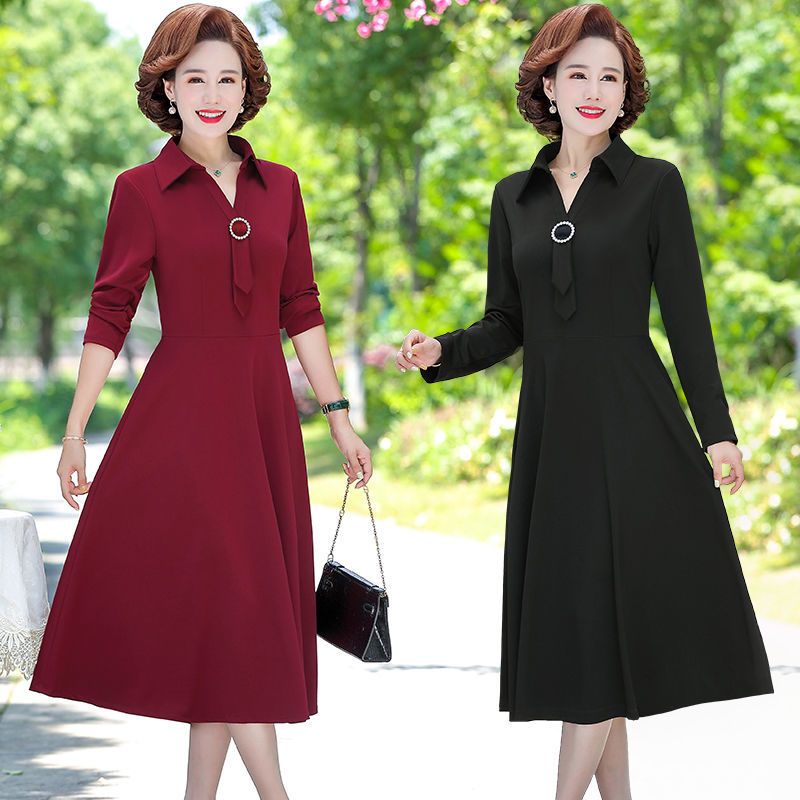 气质新款中年妈妈装秋装连衣裙中长款显瘦大码中老年女装裙子长袖广赫