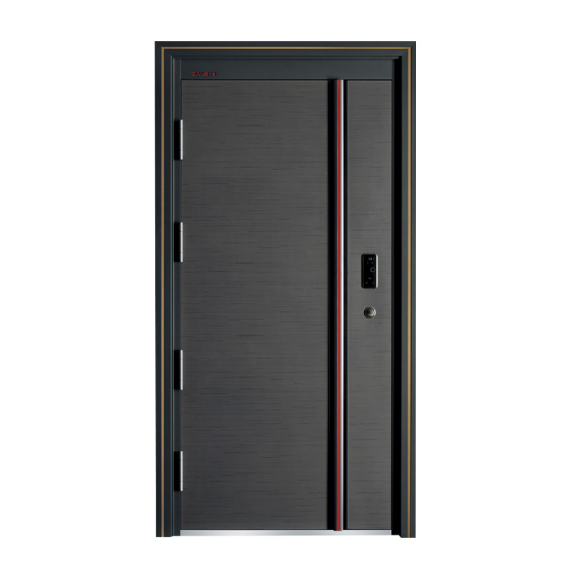 10公分锌合金精品防盗门平板门安全进户门 航空铝箔填磨砂木纹色