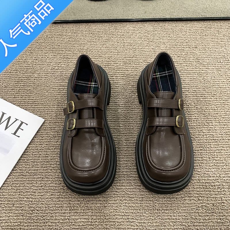 SUNTEK厚底小皮鞋女春秋2023新款黑色法式玛丽珍单鞋英伦大头百搭乐福鞋图片