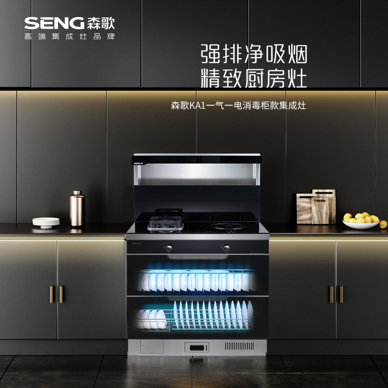 森歌(SENG)集成灶一气一电消毒柜款JJZDY-KA1(液化气)60℃恒温置物台 105L超大容量 4.5kW大火力,
