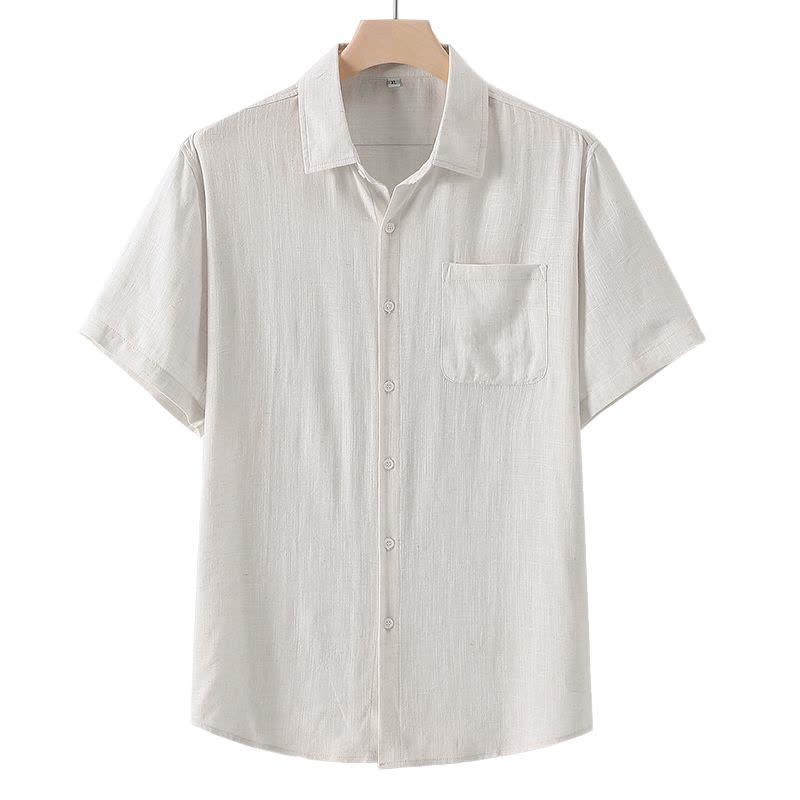 恒源祥亚麻男士短袖衬衫夏季薄款棉麻透气中老年爸爸休闲白色衬衣图片