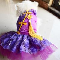 新款 宠物衣服 唐装 狗裙子 绸缎杜丹礼服 狗衣服 喜庆中国风 蕾丝唐裙 大红 L长30CM胸40CM适合4-7斤